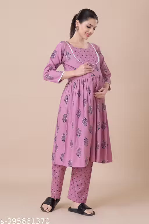 Women's Maternity Dress Feeding Kurti With Zippers