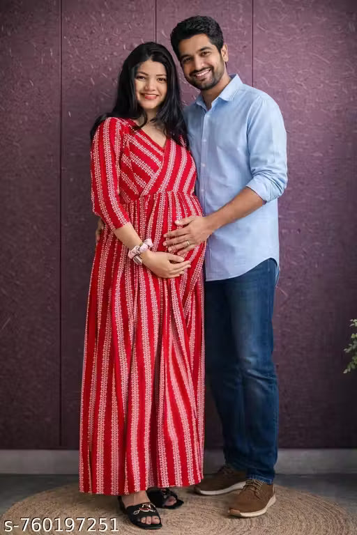 Maternity Dresses "Maternity Gown for Baby Shower | Soft Cotton Feeding Dress for Pregnant Women" "Pregnancy Maxi Dress | Stretchable Maternity Wear with Feeding Zipper"