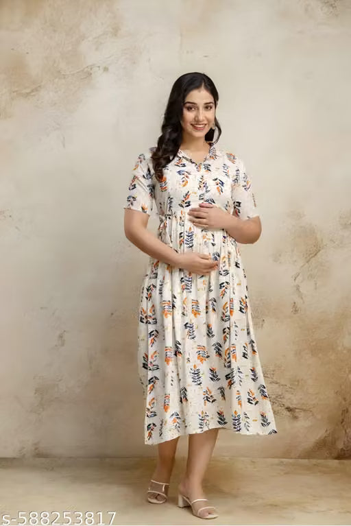 Beautiful Rayon Floral Print Maternity Kurti/Gown (MULTICOLOUR)