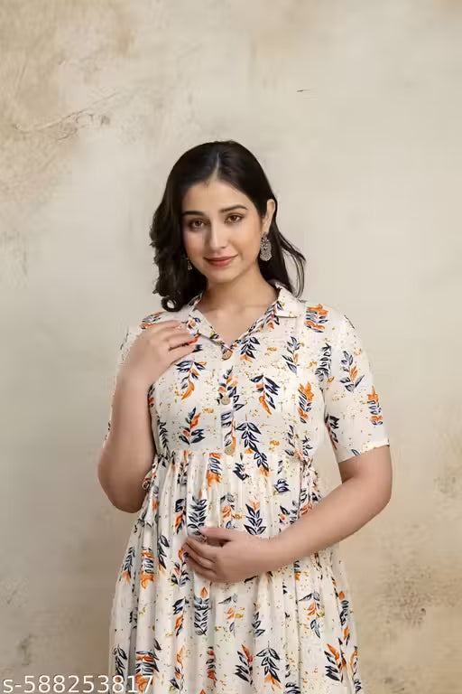 Beautiful Rayon Floral Print Maternity Kurti/Gown (MULTICOLOUR)