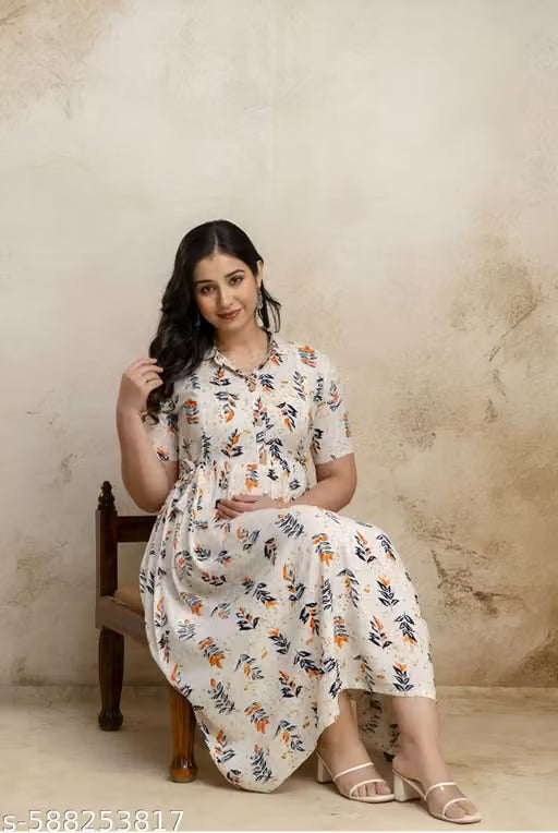 Beautiful Rayon Floral Print Maternity Kurti/Gown (MULTICOLOUR)