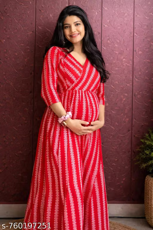 Maternity Dresses "Maternity Gown for Baby Shower | Soft Cotton Feeding Dress for Pregnant Women" "Pregnancy Maxi Dress | Stretchable Maternity Wear with Feeding Zipper"